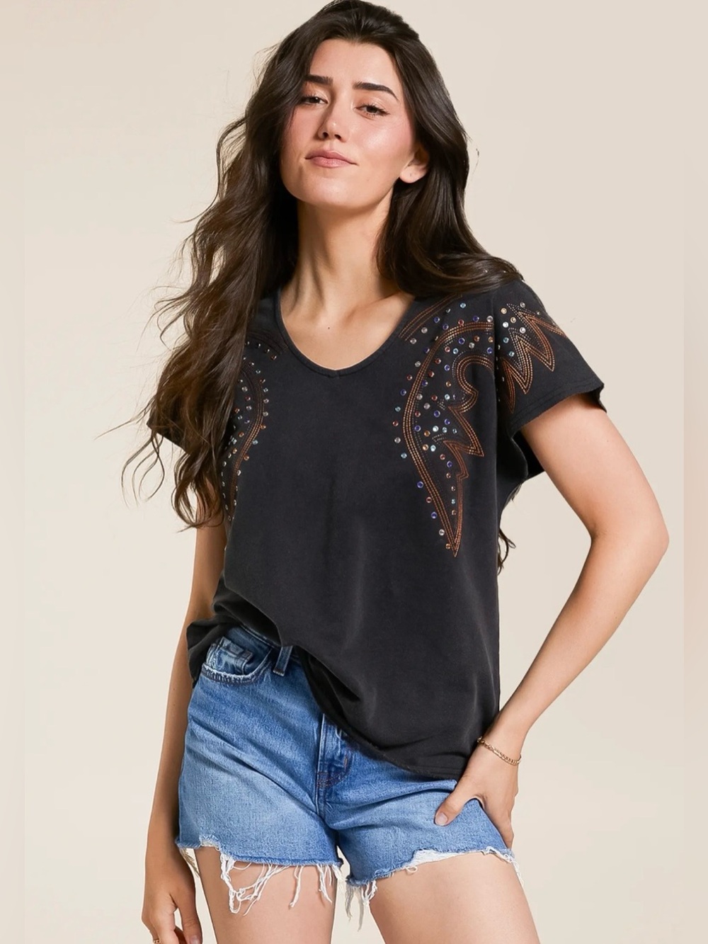 Blue B Western Rhinestone Top